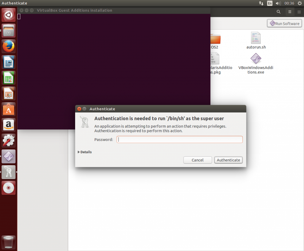 VirtualBox Guest Additions Password Prompt