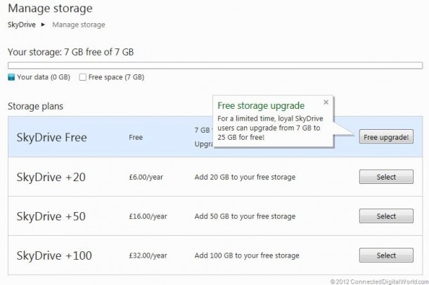 SkyDrive Free Upgrade to 25GB