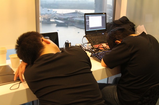 Taking a short nap before going at it again.