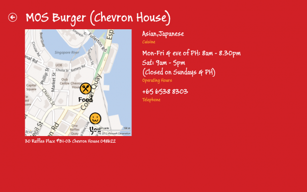 Once you've selected the restaurant, you can view useful information on it