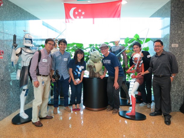 The Spiffy Team with Steven at the entrance of Lucasfilm Singapore.