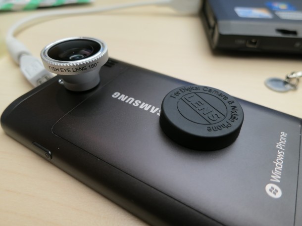Samsung Omnia 7 with Fish Eye Lens Attached