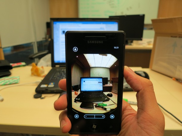 First Person POV of Samsung Omnia Camera App with Fish Eye lens attachment
