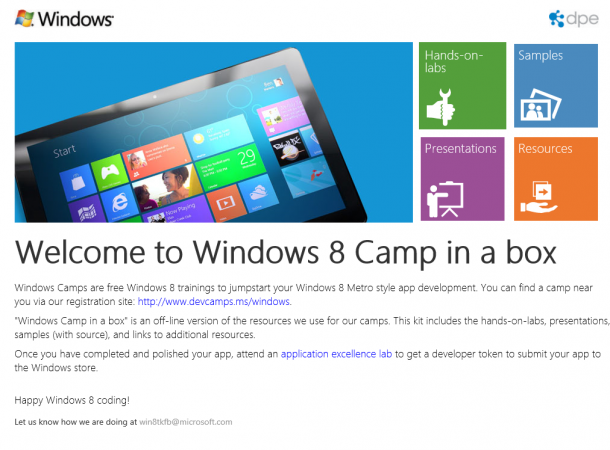 Windows 8 Camp in a Box - hands-on-labs, presentations, samples and resources from the Windows 8 camps