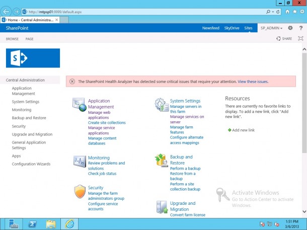 SharePoint Server 2013 Environment for Team Foundation Server 2012