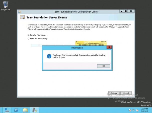 Installation of Team Foundation Server 2012 and Activated Trial License