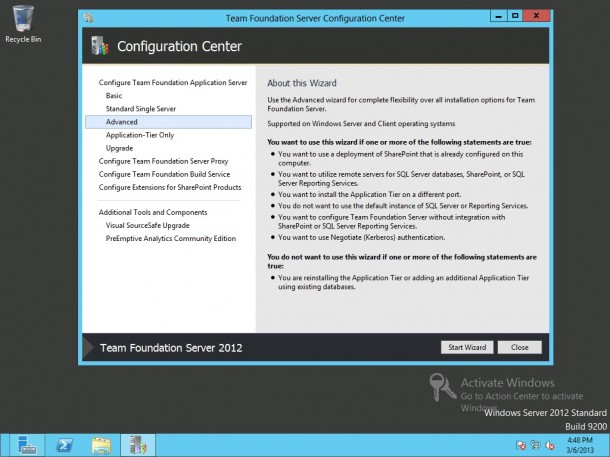 Installing Team Foundation Server 2012 using Advanced Mode