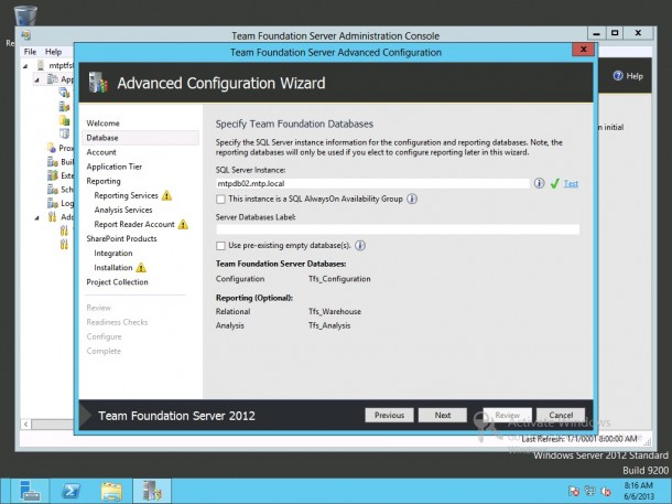 Verifying SQL Server for Team Foundation Server Installation