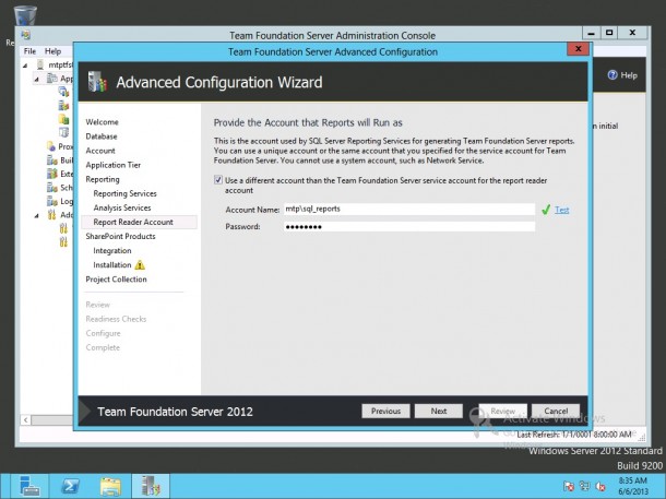 Provide the Account that Reports will Run as