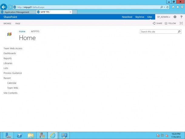 View SharePoint 2013 Team Foundation Server Template Site
