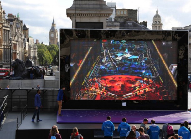 People playing a game on the Giant People playing a game on the Giant