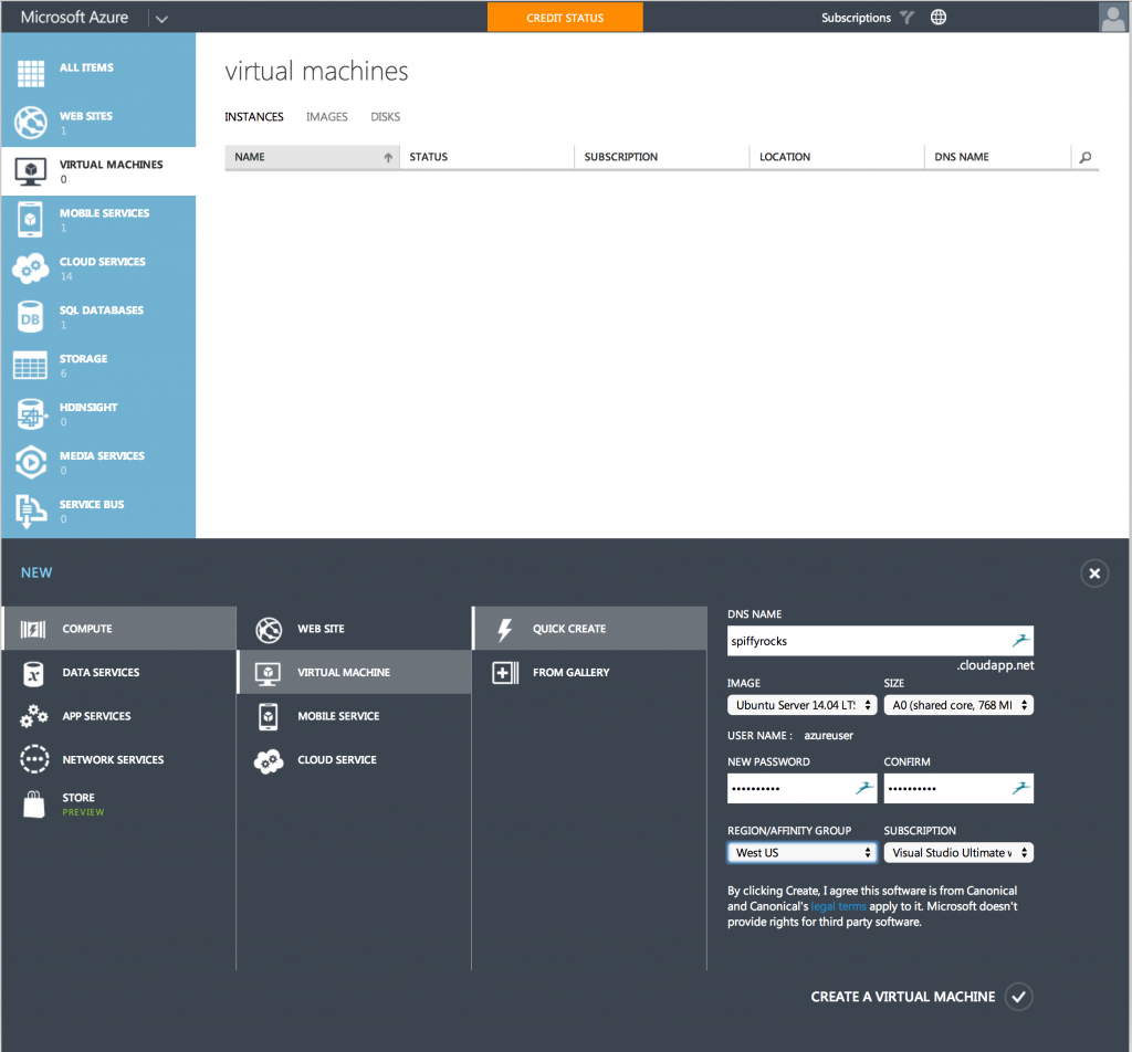 Windows Azure Virtual Machine Creation