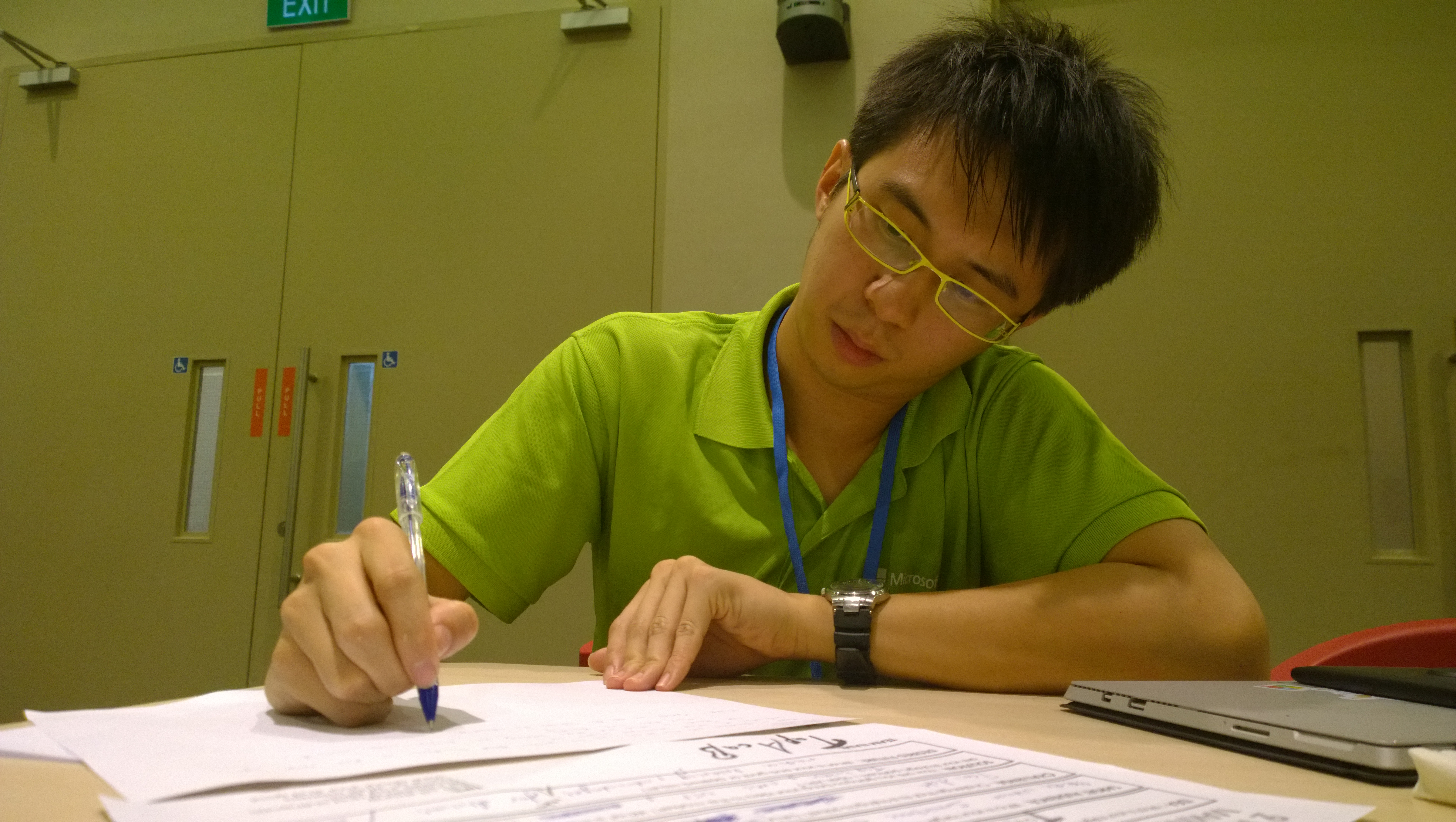 Technical Evangelist Terence, busy thinking about good pitching ideas for the teams under his mentorship.