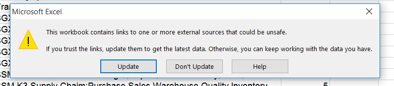excel workbook contains links to external sources